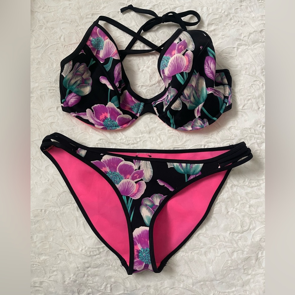 Body Glove Black and Pink Floral Bikini